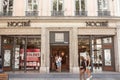 Nocibe logo in front of their main shop in downtown Lyon. Nocibe is a french seller of cosmetics, perfume & personal care products