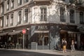 Paul logo in front of their local bakery in downtown Lyon. Paul Boulangeries is a French chain of bakeries and coffeeS Royalty Free Stock Photo