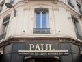 Paul logo in front of their local bakery in downtown Lyon. Paul Boulangeries is a French chain of bakeries and coffees