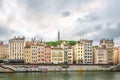 View at the buildings of bank of Saone river in Lyon - France Royalty Free Stock Photo