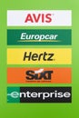 Wall and panel with major car rental companies in the world