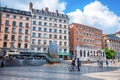 LYON, FRANCE - MAY 19: Louis Pradel square near Opera and fountain sculpture Royalty Free Stock Photo