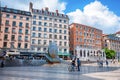 LYON, FRANCE - MAY 19: Louis Pradel square near Opera and fountain sculpture