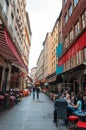 Lyon, France - MAY 19: Restaurants in the Saint Jean district in the old city. Royalty Free Stock Photo