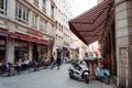 Lyon, France - MAY 19: Restaurants in the Saint Jean district in the old city. Royalty Free Stock Photo