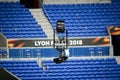 LYON, FRANCE - 16 May, 2018: Spider camera soars over the stadium in Lyon during the final UEFA Europa League match between