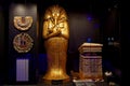 Tutankhamun gold sarcophagus replica and collars