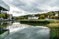 LYON, FRANCE - OCTOBER 28, 2020 : The Confluence District in autumn - famous modern district in Lyon, France. Nicely enhanced by a