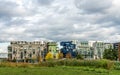 LYON, FRANCE - OCTOBER 28, 2020 : The Confluence District in autumn - famous modern district in Lyon, France. Nicely enhanced by a