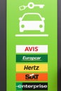 Wall and panel with major car rental companies in the world