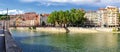 Lyon (France) old buildings near river Saone