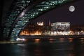 Lyon by night, on the Rhone bank Royalty Free Stock Photo