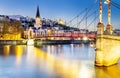 Lyon by nigt with lights Royalty Free Stock Photo