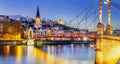 Lyon by nigt with lights Royalty Free Stock Photo