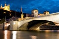 Lyon over the Saone river at cloudy night Royalty Free Stock Photo