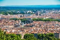 Lyon panorama elevated view on sunny day. Aerial panoramic view of Lyon with the skyline. Lyon Cityscape With City Hall And Opera Royalty Free Stock Photo