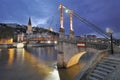 Lyon and river saone at night Royalty Free Stock Photo
