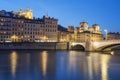 Lyon with Saone river at night Royalty Free Stock Photo