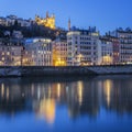 Lyon with Saone river by night Royalty Free Stock Photo