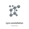 Lyra constellation outline vector icon. Thin line black lyra constellation icon, flat vector simple element illustration from