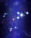 Lyra the lyre constellation on a starry space background