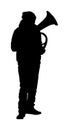 Lyra tenor horn player silhouette illustration. Music man play wind instrument. Music artist. Jazz man. Royalty Free Stock Photo