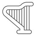 Lyra thin line icon. Harp symbol, outline style pictogram on white background. Patrick day and music sign for mobile