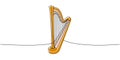 Lyre, wooden harp, string instrument one line colored continuous drawing. Musical instruments continuous one line