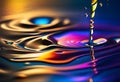 Lyrical drops and splashes of oil on the surface of the water with bright colors in the background,