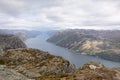 Lysefjord and surrounding mountains, view from above Royalty Free Stock Photo