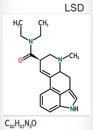 Lysergic acid diethylamide, LSD molecule. It is a hallucinogenic drug. Structural chemical formula Royalty Free Stock Photo