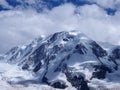 Lyskamm at Monte Rosa massif, landscape of swiss alpine mountain range glacier in Alps, SWITZERLAND Royalty Free Stock Photo