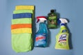 Lysol, Windex and Melaleuca with cleaning cloths