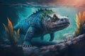 Lystrosaurus Colorful Dangerous Dinosaur in Lush Prehistoric Nature by Generative AI