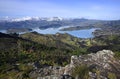 Lyttelton Harbour Winter Panorama with Snow on Mount Herbert, Christchurch Royalty Free Stock Photo