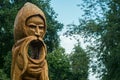 Lyuban, Belarus 08 212019. Wooden sculpture `Screaming Elder`