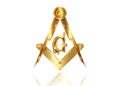 Freemasonry emblem, gold masonic square and compass symbol. All seeing eye of god in sacred geometry triangle, masonry icon