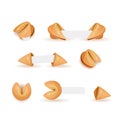 Chinese fortune cookies flat food vector cartoon set isolated white background photo-realistic. Fortune cookies with blank paper t Royalty Free Stock Photo