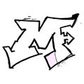 Vector letter M in black and white colors, drawn in graffiti style