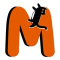 Capital Letter M,Orange Alphabet Clipart with Black Cat