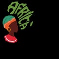 Black background, Africa written in green and drawing of a black woman\'s head