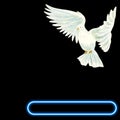 Black background with flying white dove design, blue dialog box frame