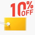 White background, yellow price tag and 10% off written in red Royalty Free Stock Photo