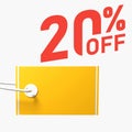 White background, yellow price tag and 20% off written in red Royalty Free Stock Photo