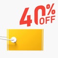 White background, yellow price tag and 40% off written in red Royalty Free Stock Photo