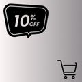 Gradient gray background, shopping cart design and black rectangle with 10% off written on it Royalty Free Stock Photo