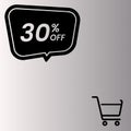 Gradient gray background, shopping cart design and black rectangle written 30% off Royalty Free Stock Photo