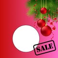 Red gradient background, Christmas ornament design, white circle and SALE written in black Royalty Free Stock Photo