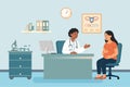 OBGYN obstetrics and gynecology clinic pregnancy patient and doctor flat illustration Royalty Free Stock Photo