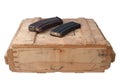 m16 and ak47 magazins on wooden box